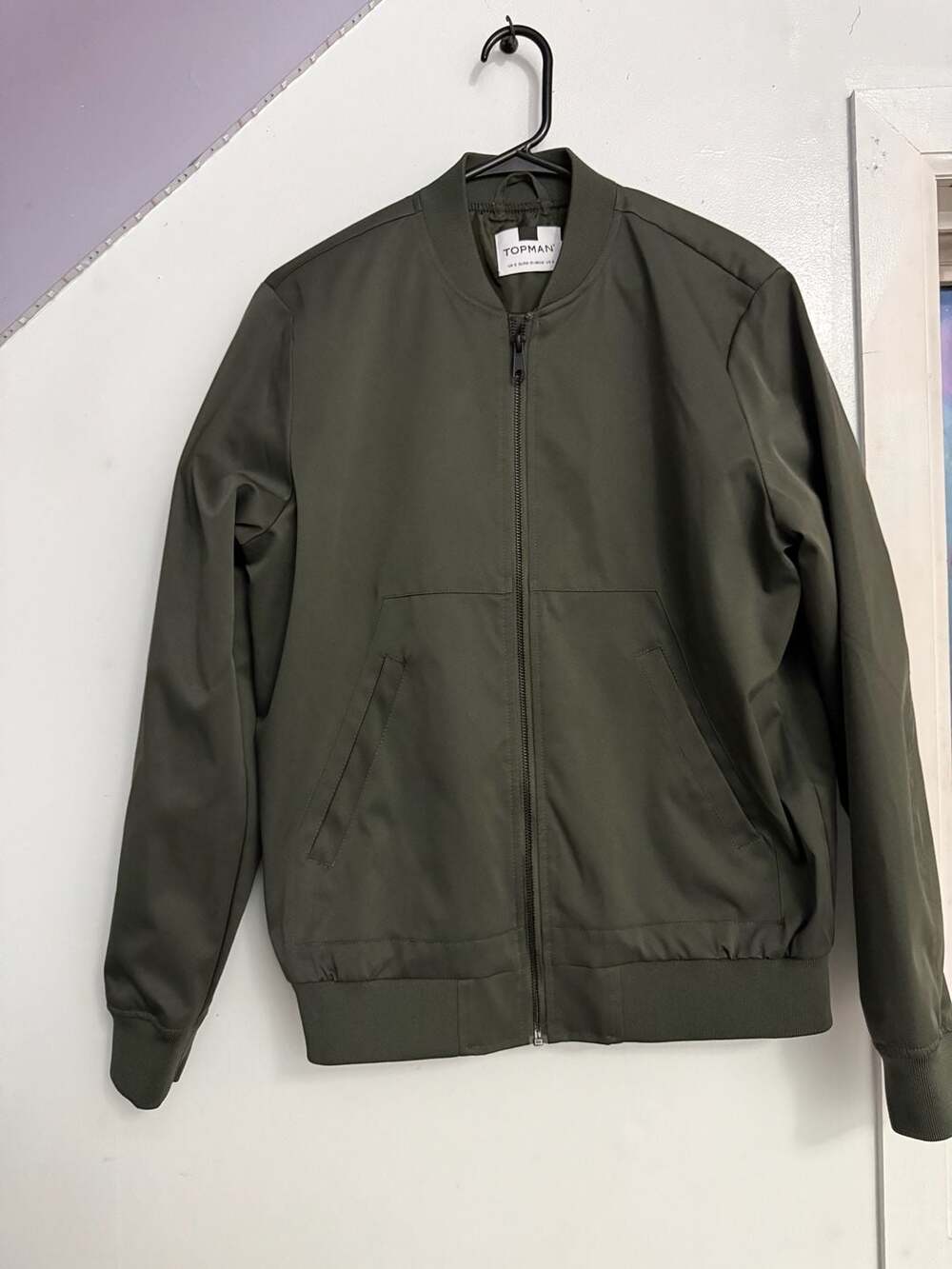 Topman Bomber Jacket Size S Olive Green Zip Up